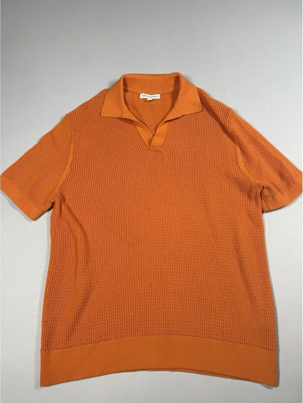Banana Republic Sweater Mens Large Orange Short Sleeve Collared Cotton Pullover